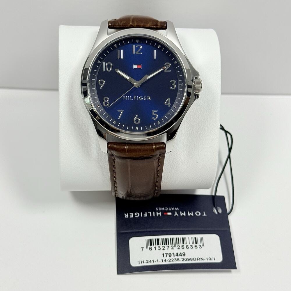 Tommy Hilfiger 1791449 Navy Blue Dial Brown Leather Strap 45MM Men’s Watch